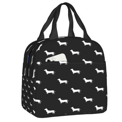 Geantă de prânz izolată cu model de câine de teckel de desene animate personalizate pentru femei, cutie de prânz termică, termoizolatoare, pentru plajă, camping, călătorie