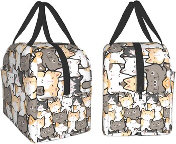 Cute Cats Insolated Lunch Bag for Woman Cute Kittens Lunch Box Λευκό πορτοκαλί γκρι γάτες επαναχρησιμοποιήσιμη τσάντα 8x5x8,5 ιντσών