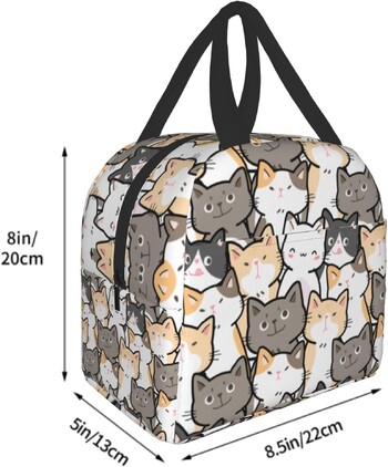 Cute Cats Insolated Lunch Bag for Woman Cute Kittens Lunch Box Λευκό πορτοκαλί γκρι γάτες επαναχρησιμοποιήσιμη τσάντα 8x5x8,5 ιντσών