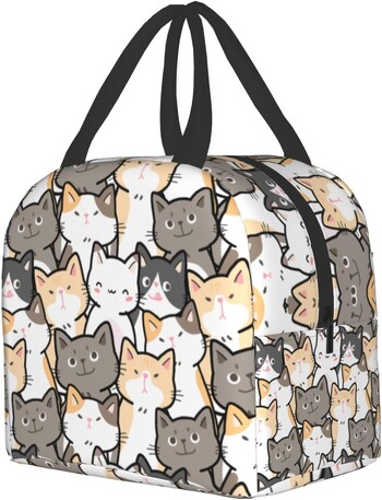 Cute Cats Insolated Lunch Bag for Woman Cute Kittens Lunch Box Λευκό πορτοκαλί γκρι γάτες επαναχρησιμοποιήσιμη τσάντα 8x5x8,5 ιντσών