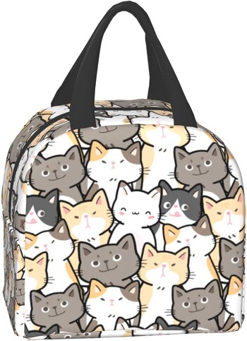 Cute Cats Insolated Lunch Bag for Woman Cute Kittens Lunch Box Λευκό πορτοκαλί γκρι γάτες επαναχρησιμοποιήσιμη τσάντα 8x5x8,5 ιντσών