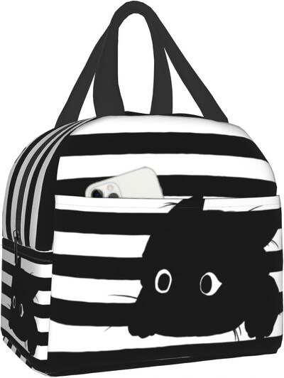 Сладки котки Изолирана чанта за обяд за жени Сладки котенца Кутия за обяд Бяло оранжево Сиво Котки Многократна хладилна чанта 8x5x8,5 инча