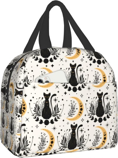 Сладки котки Изолирана чанта за обяд за жени Сладки котенца Кутия за обяд Бяло оранжево Сиво Котки Многократна хладилна чанта 8x5x8,5 инча