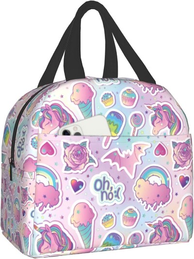 Сладки котки Изолирана чанта за обяд за жени Сладки котенца Кутия за обяд Бяло оранжево Сиво Котки Многократна хладилна чанта 8x5x8,5 инча