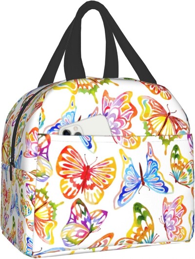 Сладки котки Изолирана чанта за обяд за жени Сладки котенца Кутия за обяд Бяло оранжево Сиво Котки Многократна хладилна чанта 8x5x8,5 инча