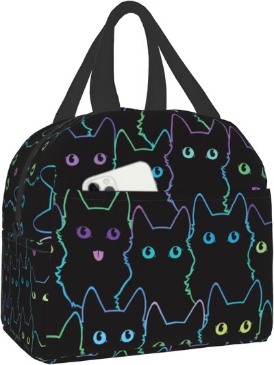 Сладки котки Изолирана чанта за обяд за жени Сладки котенца Кутия за обяд Бяло оранжево Сиво Котки Многократна хладилна чанта 8x5x8,5 инча