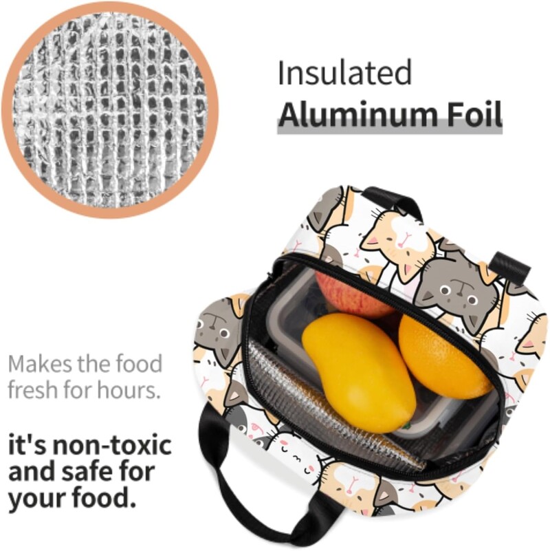 Сладки котки Изолирана чанта за обяд за жени Сладки котенца Кутия за обяд Бяло оранжево Сиво Котки Многократна хладилна чанта 8x5x8,5 инча