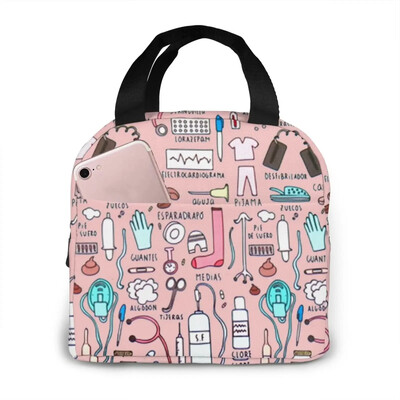 Saci de prânz izolați cu imprimeu Kawaii Doctors Nurse pentru femei, cutie de prânz portabilă mică, Tote, pungi termice pentru alimente, pungă Bento.