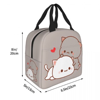 Kawaii Peach And Goma Cartoon Insolated Lunch Bag Cooler Bag Δοχείο γεύματος Mocha Mochi Peach Cat Portable Tote Lunch Box