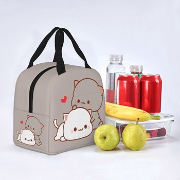 Kawaii Peach And Goma Cartoon Insolated Lunch Bag Cooler Bag Δοχείο γεύματος Mocha Mochi Peach Cat Portable Tote Lunch Box