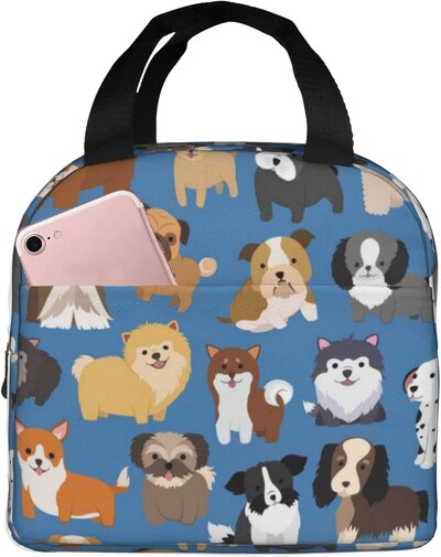 Lõunakott isoleeritud armsad koerad multifilmid loomad lõunasöögikarp Korduvkasutatav lõunakott koolitööks kolledži välireiside piknik