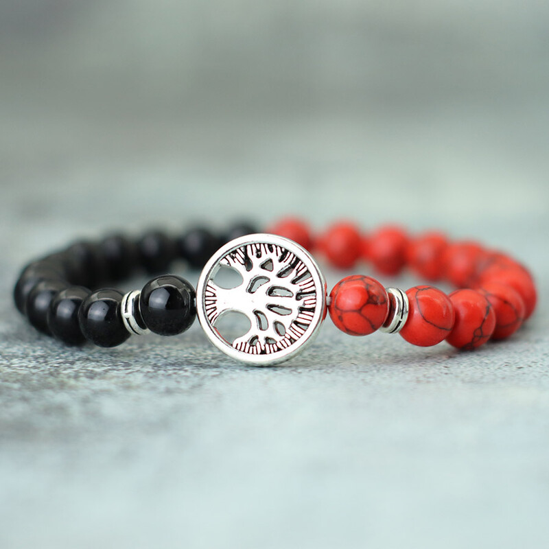 Jauna modes dzīves koka rokassprādze vīriešiem divkrāsu dabiskā tīģera acīm Obsidiāna akmens rokassprādze Lucky Red Howlite Charm rokassprādze Pulsera