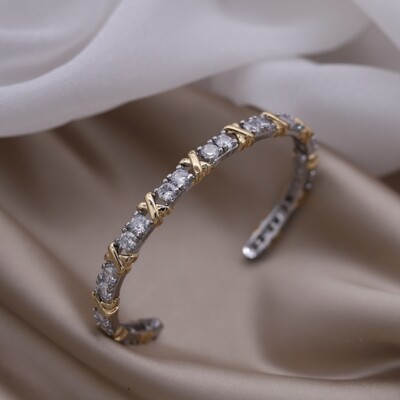 2024. Francuski modni nakit novog dizajna dvobojno obloženo cirkonsko slovo X narukvica s otvaranjem elegantni ženski svakodnevni radni pribor