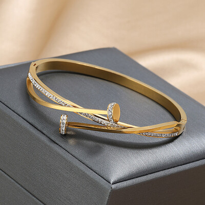 RAKOL Trendovske cirkonijeve narukvice za nokte za žene Geometrijske višeslojne križne narukvice Kreativna zabava Dnevni nakit