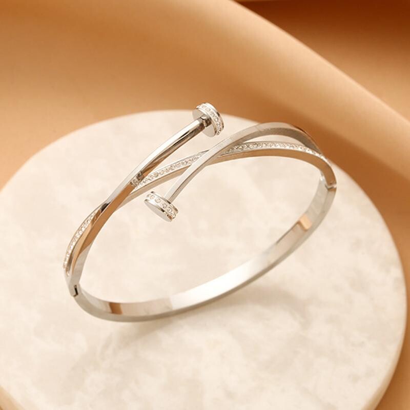 RAKOL Trendovske cirkonijeve narukvice za nokte za žene Geometrijske višeslojne križne narukvice Kreativna zabava Dnevni nakit