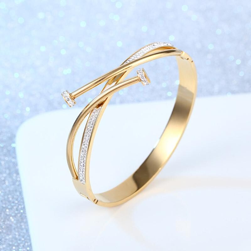 RAKOL Trendovske cirkonijeve narukvice za nokte za žene Geometrijske višeslojne križne narukvice Kreativna zabava Dnevni nakit