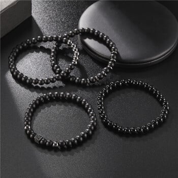 Μοναδικό ανδρικό σετ βραχιόλι Μαύρο Onyx Stone Beaded Braclet Hematite Healing Braslet Luxury Zirconia Brazalete Gifts For H Pulsera