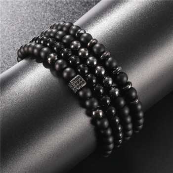 Μοναδικό ανδρικό σετ βραχιόλι Μαύρο Onyx Stone Beaded Braclet Hematite Healing Braslet Luxury Zirconia Brazalete Gifts For H Pulsera