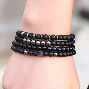 Μοναδικό ανδρικό σετ βραχιόλι Μαύρο Onyx Stone Beaded Braclet Hematite Healing Braslet Luxury Zirconia Brazalete Gifts For H Pulsera