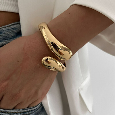 Punk Hip Hop Manșetă cu picături de apă Brățări late Vintage auriu culoare argintie Brățări geometrice de primăvară Brățări pentru femei Bijuterii