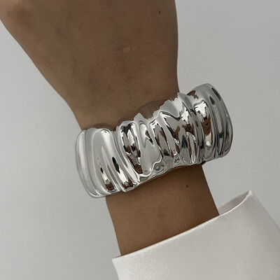 Punk Hip Hop Manșetă cu picături de apă Brățări late Vintage auriu culoare argintie Brățări geometrice de primăvară Brățări pentru femei Bijuterii