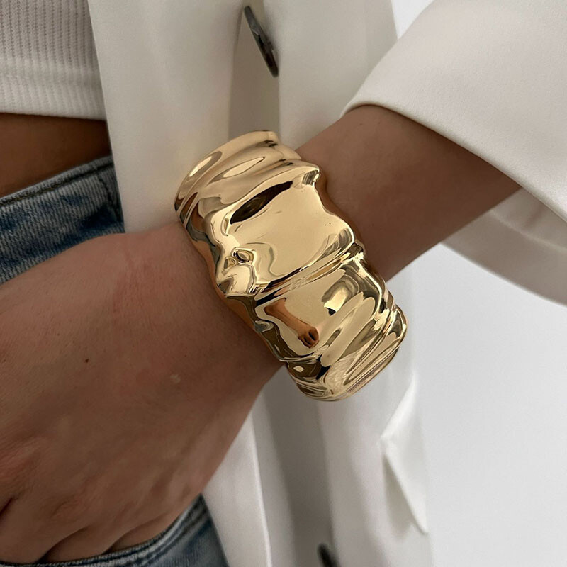 Punk Hip Hop Manșetă cu picături de apă Brățări late Vintage auriu culoare argintie Brățări geometrice de primăvară Brățări pentru femei Bijuterii