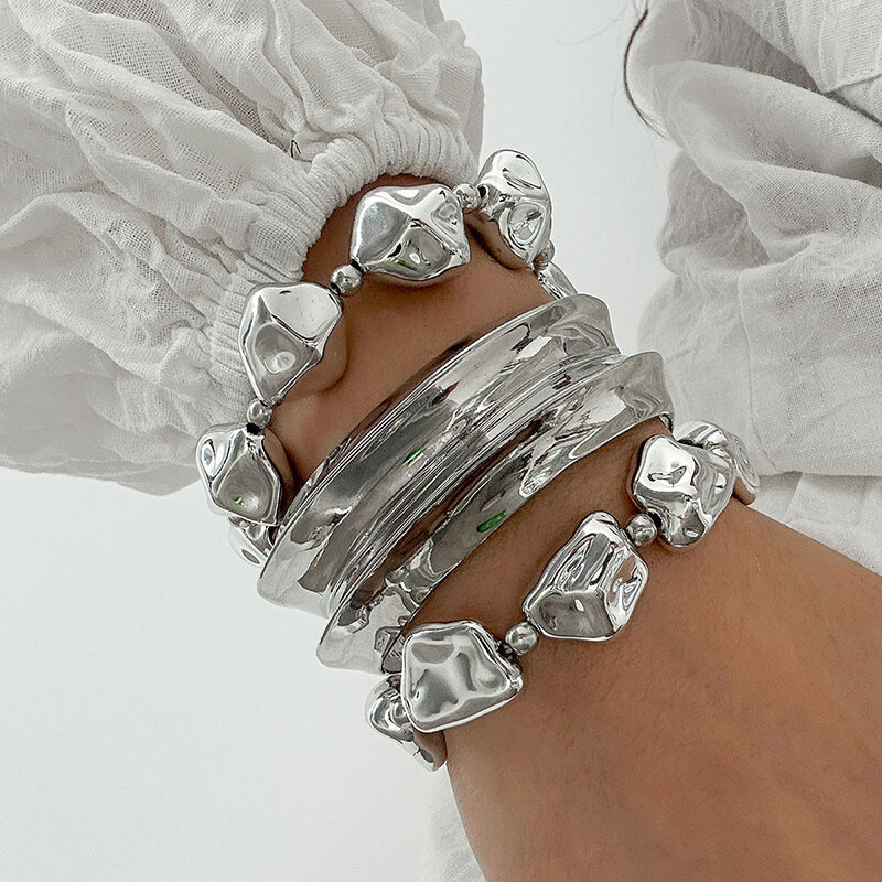 Pretjerane vintage geometrijske nepravilne manšete široke narukvice za žene punk zlatno srebrne boje perle narukvica nakit darovi