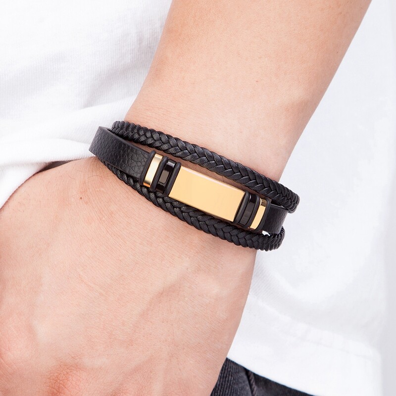 XQNI kombinacija malih dodataka od nehrđajućeg čelika muška kožna narukvica višeslojno tkanje za zgodne dječake rođendanski dar