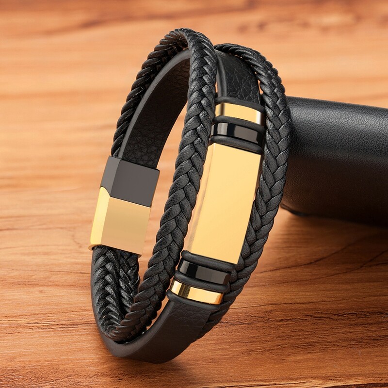 XQNI kombinacija malih dodataka od nehrđajućeg čelika muška kožna narukvica višeslojno tkanje za zgodne dječake rođendanski dar