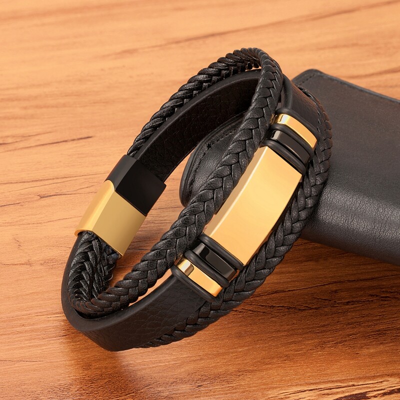 XQNI kombinacija malih dodataka od nehrđajućeg čelika muška kožna narukvica višeslojno tkanje za zgodne dječake rođendanski dar