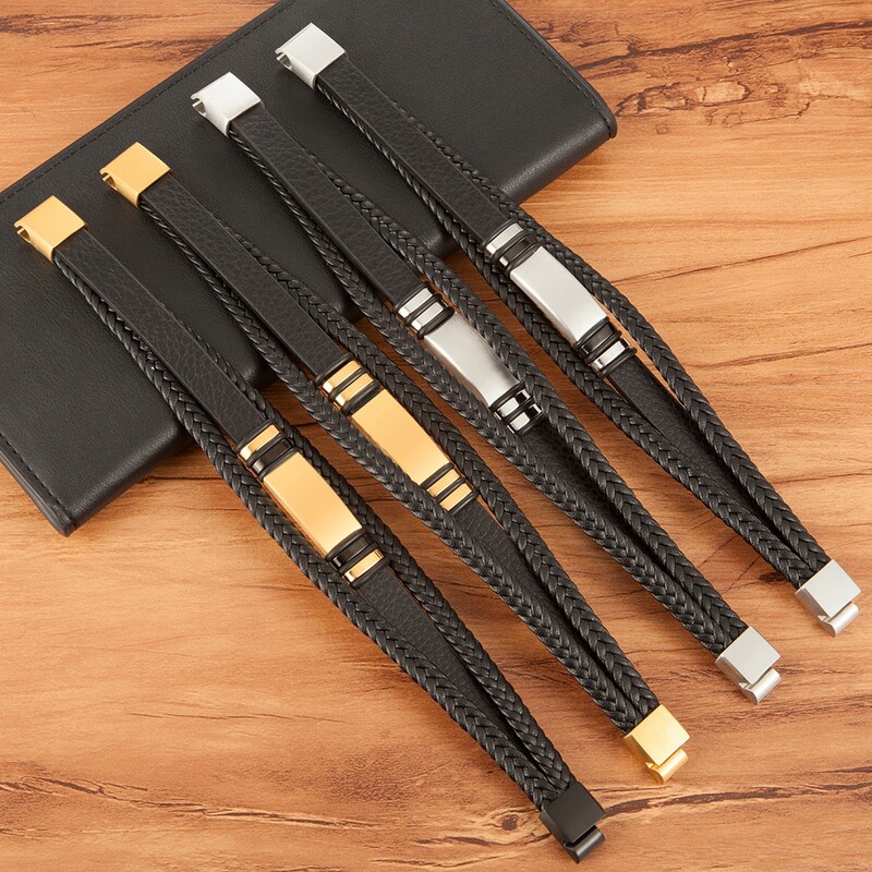 XQNI kombinacija malih dodataka od nehrđajućeg čelika muška kožna narukvica višeslojno tkanje za zgodne dječake rođendanski dar