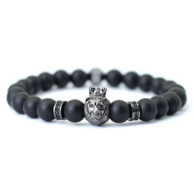 Noter Hiphop muška narukvica s perlama 8 mm oniks kamen narukvica vuk lav životinja narukvica punk nakit gusarska lubanja brazalete cirkonij