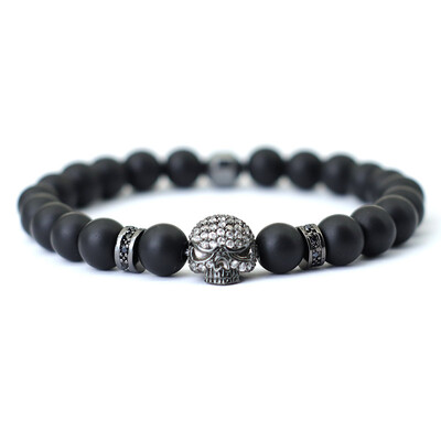 Noter Hiphop muška narukvica s perlama 8 mm oniks kamen narukvica vuk lav životinja narukvica punk nakit gusarska lubanja brazalete cirkonij