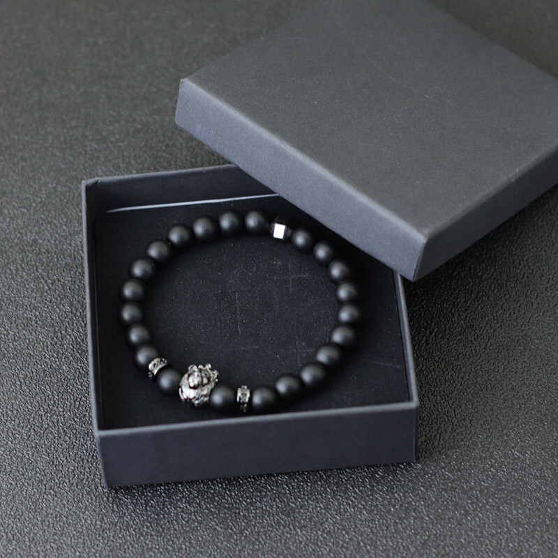 Noter Hiphop muška narukvica s perlama 8 mm oniks kamen narukvica vuk lav životinja narukvica punk nakit gusarska lubanja brazalete cirkonij