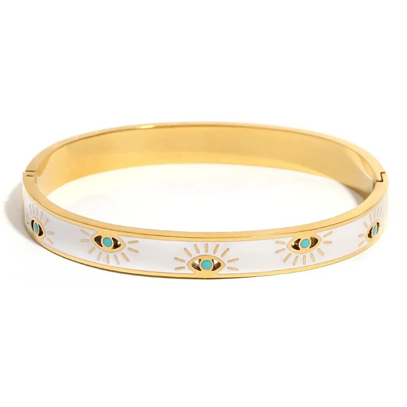 ALLYES Brățară la modă din oțel inoxidabil 316L, cu ochi de diavol, pentru femei, farmec alb, smalț al încheieturii mâinii, brățări rezistente la apă, brățări, bijuterii