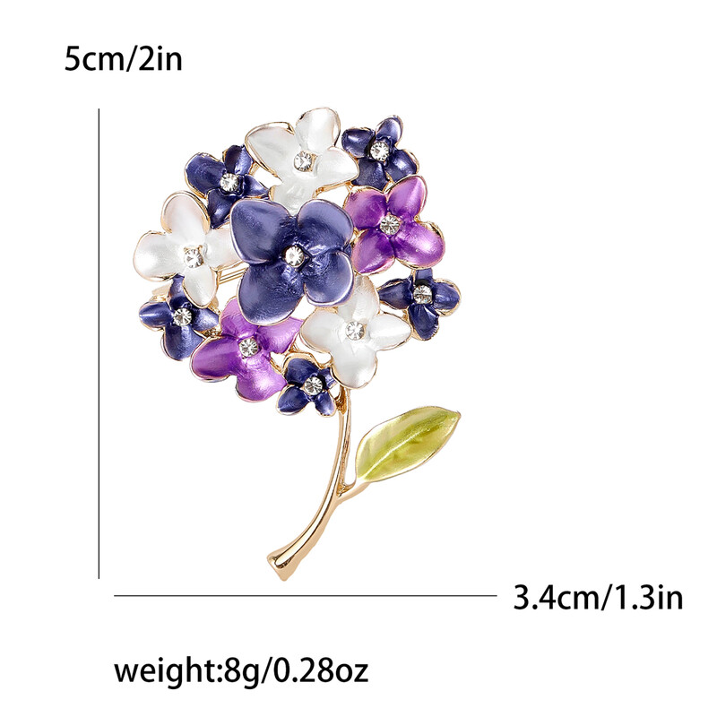 Broșe cu hortensie emailate la modă pentru femei Ace cu flori de plante cu stras Eveniment Cadouri amuzante de lux Decor pentru prieteni de Anul Nou