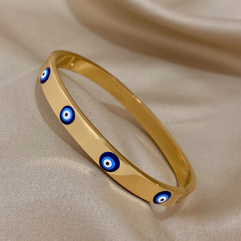 DODOHAO Boho Blue Enmale Evil Eye Гривни от неръждаема стомана Гривни за жени Charm Simple Lucky позлатени бижута с тънка верига