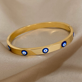 DODOHAO Boho Blue Enmale Evil Eye Гривни от неръждаема стомана Гривни за жени Charm Simple Lucky позлатени бижута с тънка верига