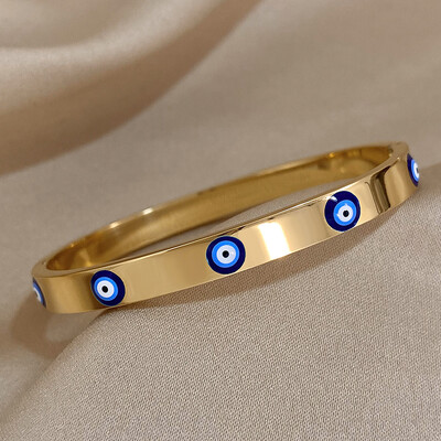DODOHAO Brățări din oțel inoxidabil Boho Blue Enmale Evil Eye Brățări pentru femei farmec simplu norocos placat cu aur bijuterii cu lanț subțire