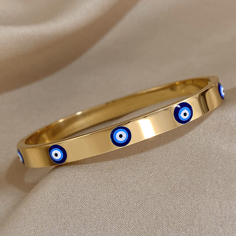 DODOHAO Brățări din oțel inoxidabil Boho Blue Enmale Evil Eye Brățări pentru femei farmec simplu norocos placat cu aur bijuterii cu lanț subțire