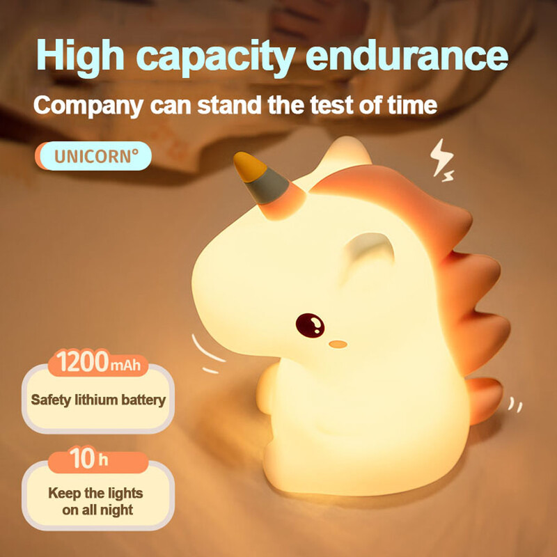 vienaragis Mielas silikoninis LED naktinis šviestuvas vaikams vaikams USB įkraunamas animacinis filmas Gyvūnų miegamojo dekoras Touch Naktinė lempa dovanoms