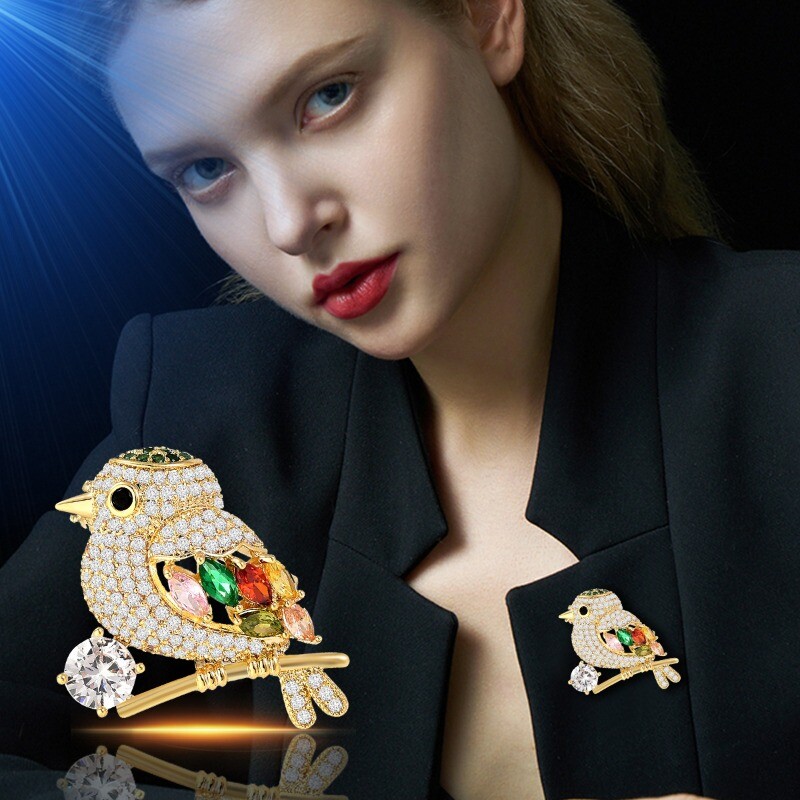 1 buc broșă corsaj în formă de pasăre, decorată cu stras strălucitor, ace de rever pentru femei