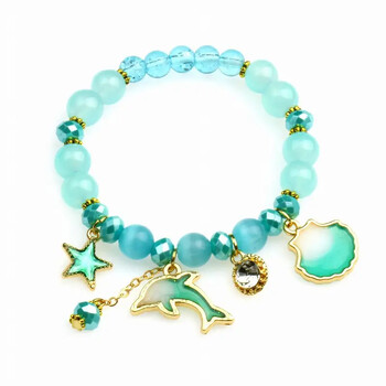 Metal Star Shell Dolphin Charm Розова гривна с мъниста Girls Sweet Summer Ръчно изработена еластична гривна Ocean Blue Color Прекрасни бижута