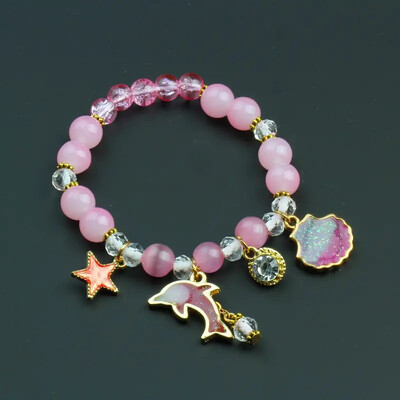 Metalna zvijezda Shell Dolphin Charm Pink Beaded Narukvica Djevojke Sweet Summer Ručno izrađena elastična narukvica Ocean Blue Boja Divan nakit