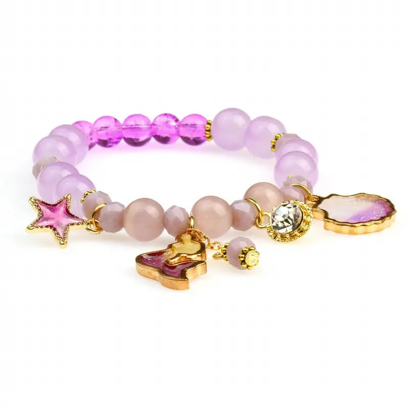 Metalna zvijezda Shell Dolphin Charm Pink Beaded Narukvica Djevojke Sweet Summer Ručno izrađena elastična narukvica Ocean Blue Boja Divan nakit