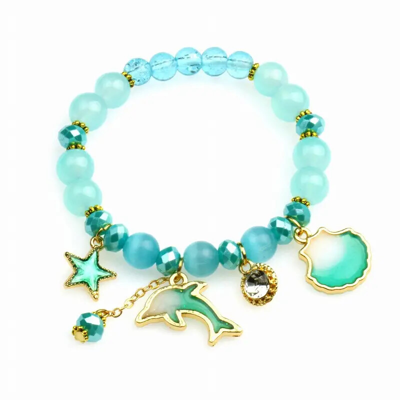 Metalna zvijezda Shell Dolphin Charm Pink Beaded Narukvica Djevojke Sweet Summer Ručno izrađena elastična narukvica Ocean Blue Boja Divan nakit