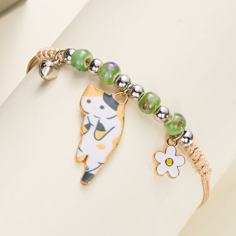 Brățară de frânghie cu pandantiv de pisică minunată pentru femei, la modă, țesut manual, mărgele cu lanț reglabil, bijuterii de prietenie, cadou