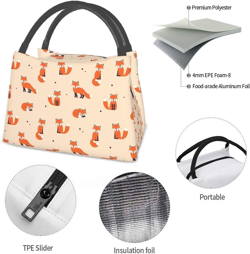 Vintage slatka mala crvena lisica torba za ručak Termalna torba za žene Kutija za ručak Izolirana posuda za ručak za višekratnu upotrebu Work Pinic Travel