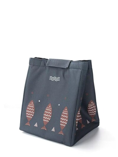 Geantă de prânz din pânză Oxford Geantă Bento de mână Geantă de izolare cu pește mic Geantă de izolare pentru picnic în aer liber Izolație de frig Gheață portabilă