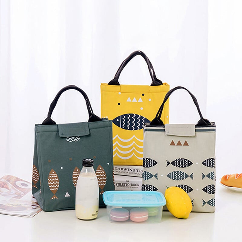 Geantă de prânz din pânză Oxford Geantă Bento de mână Geantă de izolare cu pește mic Geantă de izolare pentru picnic în aer liber Izolație de frig Gheață portabilă